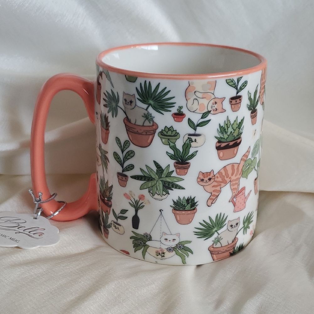 Cat Plant House Plant Coral Mug